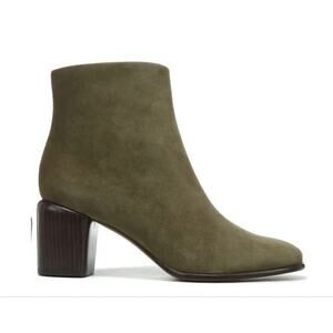Vince Womens Maggie Booties 7 Olive Green Block Heel Leather NWOB